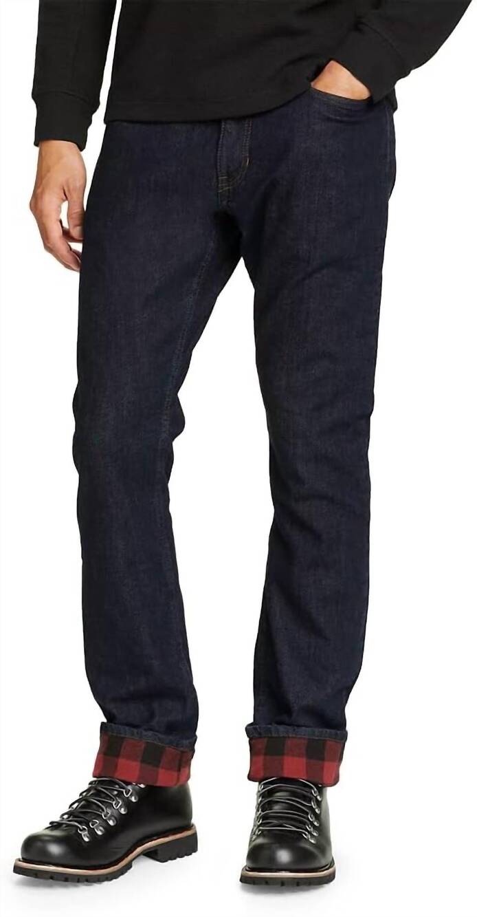 NEW EDDIE BAUER h2low flex flannel-lined straight fit jeans in deep rinse